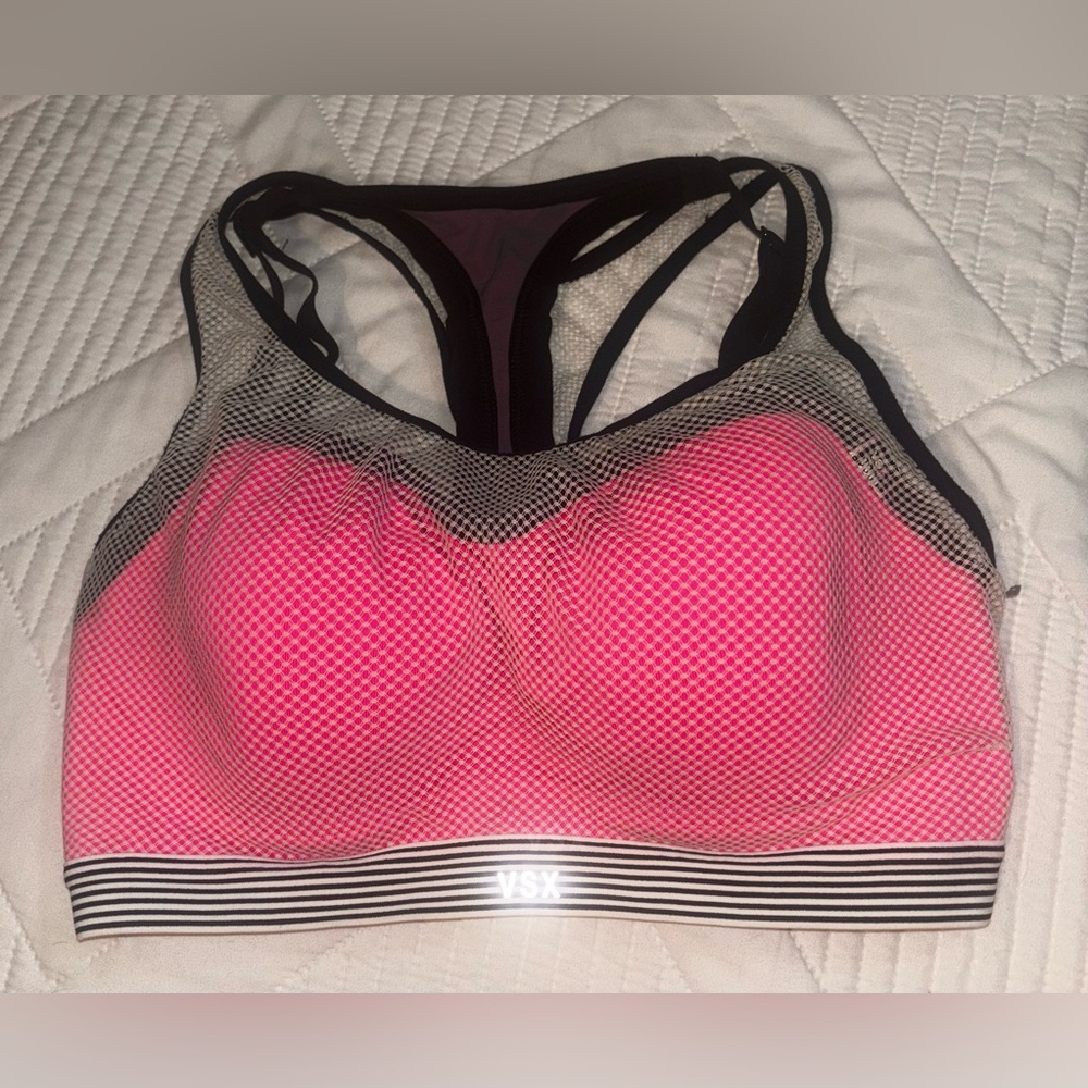 VSX Neon Pink and white Mesh Sports Bra 32DD Victoria’s Secret